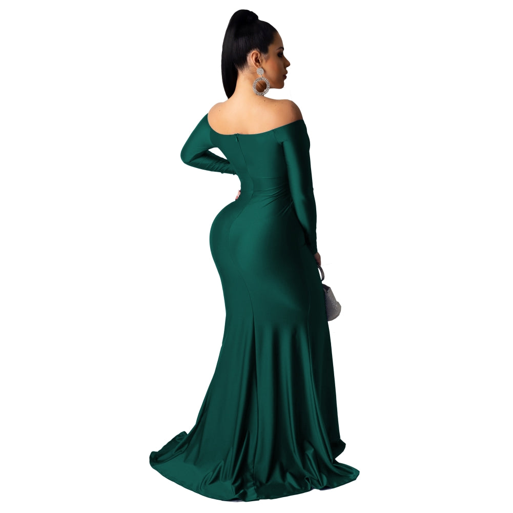 Green Sexy Sweetheart Long Sleeve Slit Mermaid Evening Dress