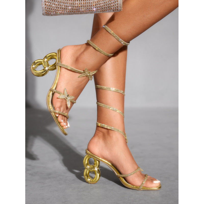 Women Sexy Rhinestone Butterfly High-heeled Sandals 4