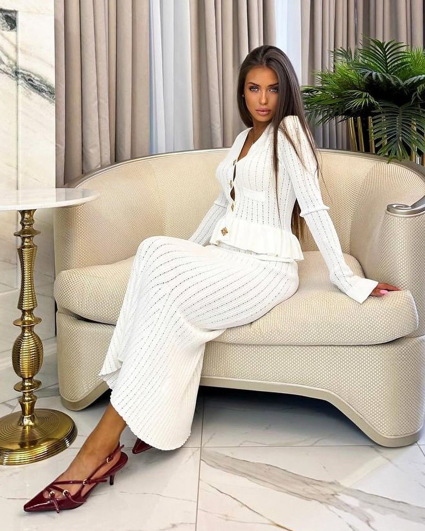 Women Autumn Metal Button Knitting Dress 3