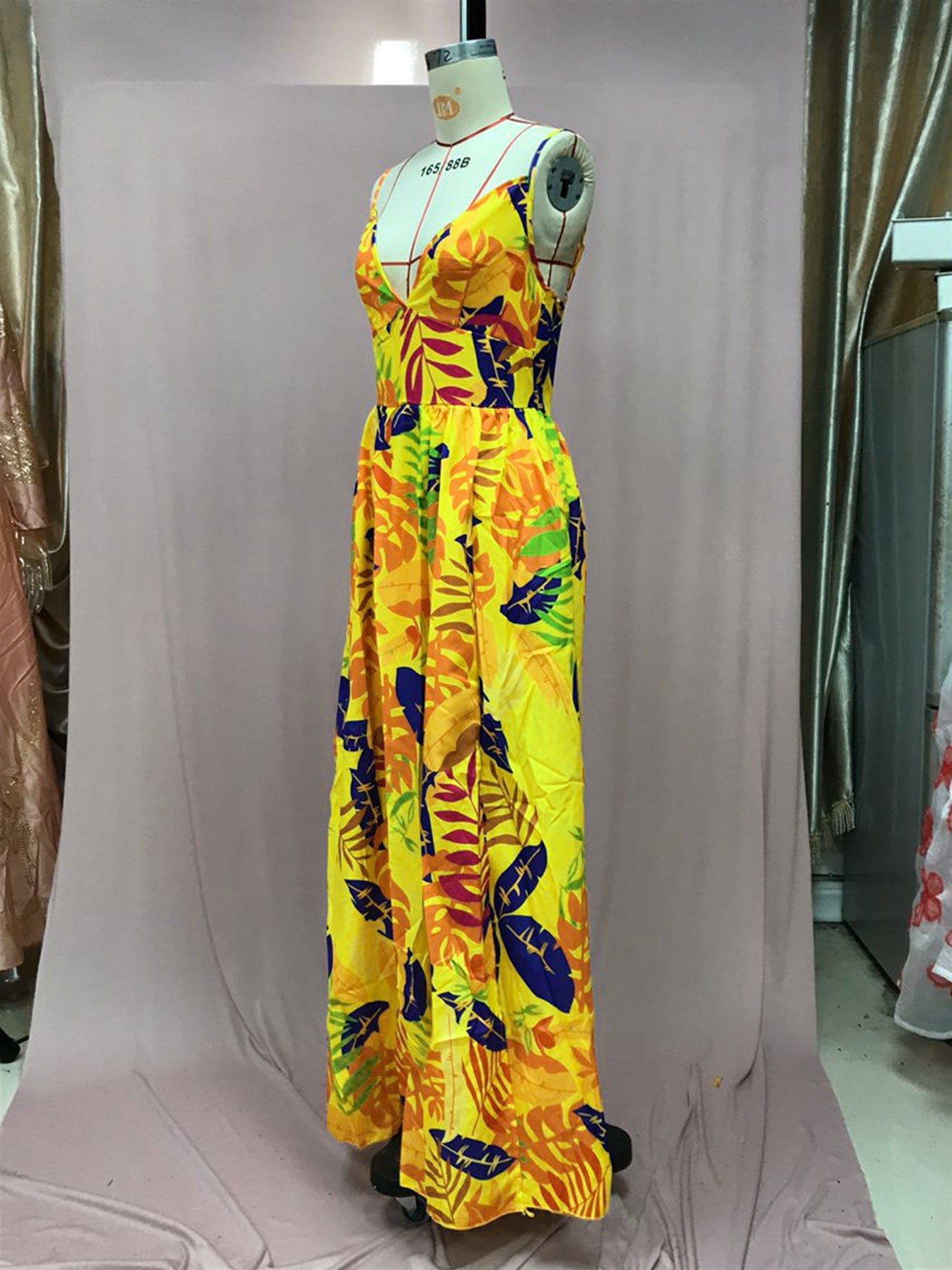 Women leaf bohemian suspender strapless dress 8