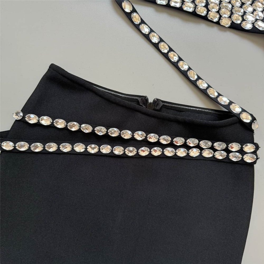 Rhinestone Fashion Formal Party Top Long Bandage Skirt Two-Piece Set 13