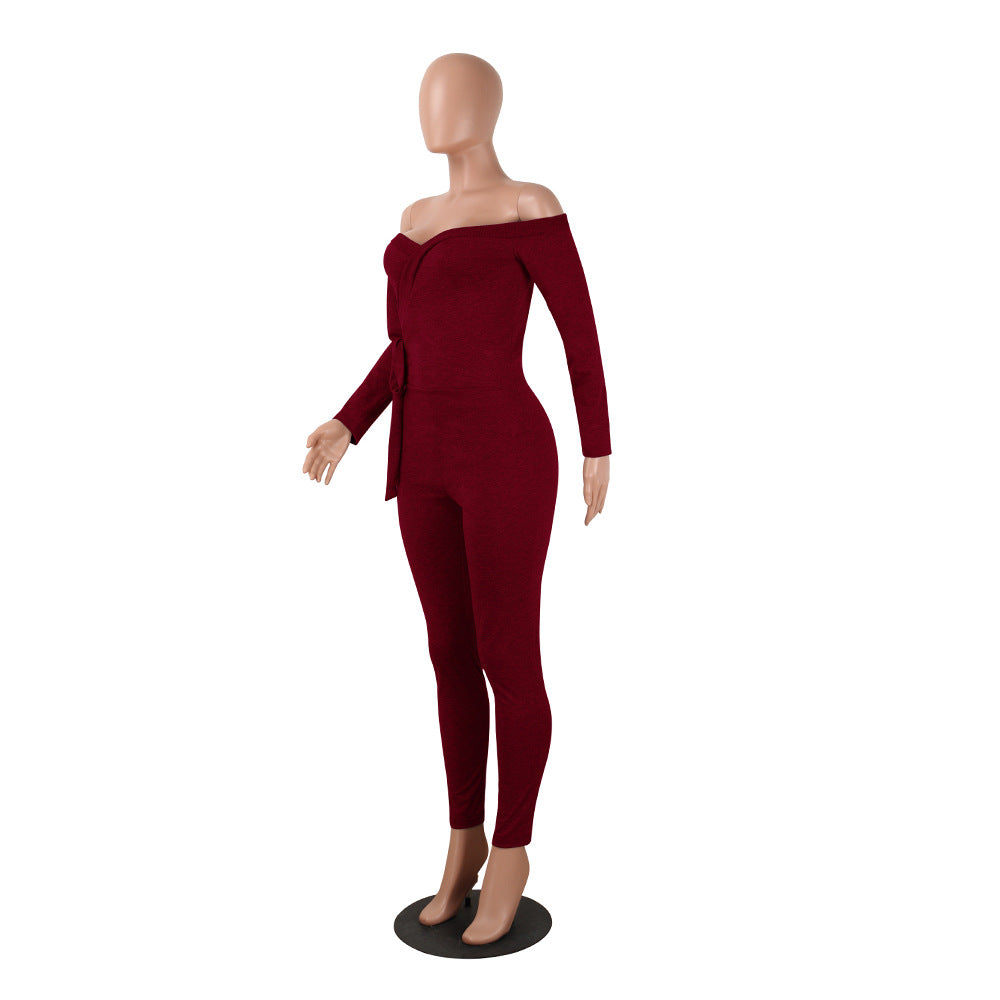 Sexy deep v women's long-sleeved off-the-shoulder Jumpsuit 22