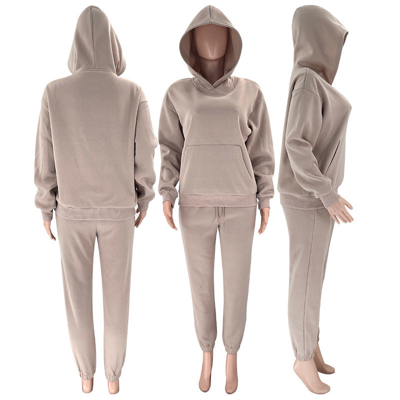 Fall Winter Solid Color Long Sleeve Hoodie Pants Women's Fashion Casual Tracksuit Two Piece Set 14