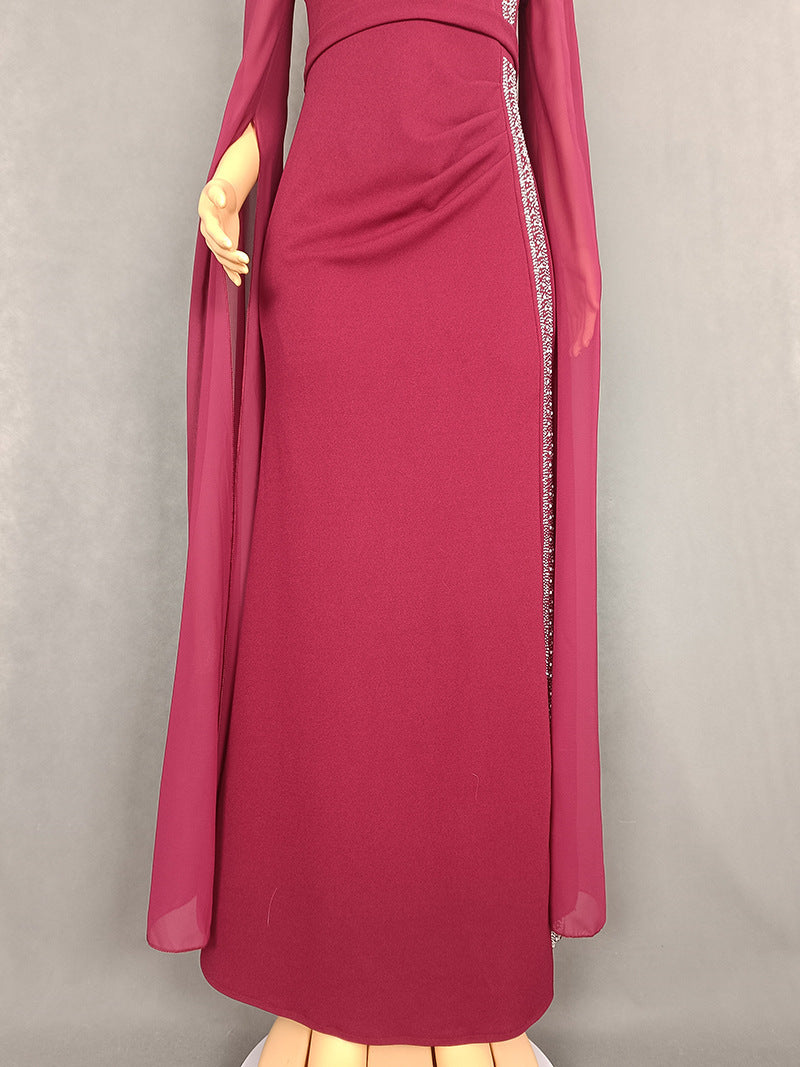 Women Elegant Slash Shoulder Beaded Evening dress 13