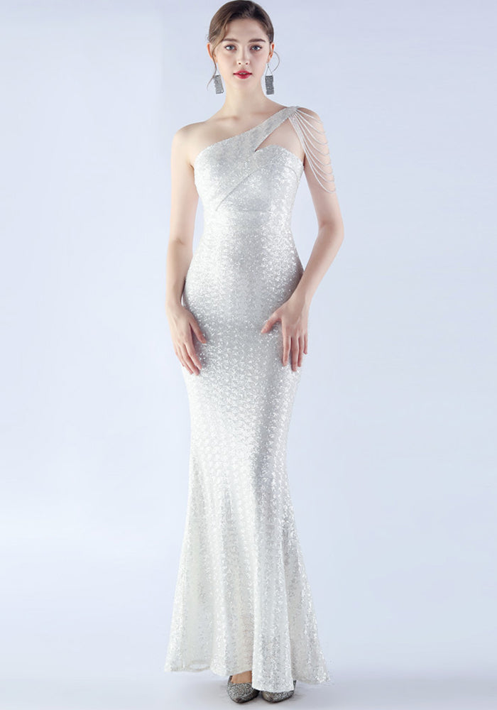 Luxury Sequin Slash shoulder Mermaid Plus Size Formal Party Evening Dress