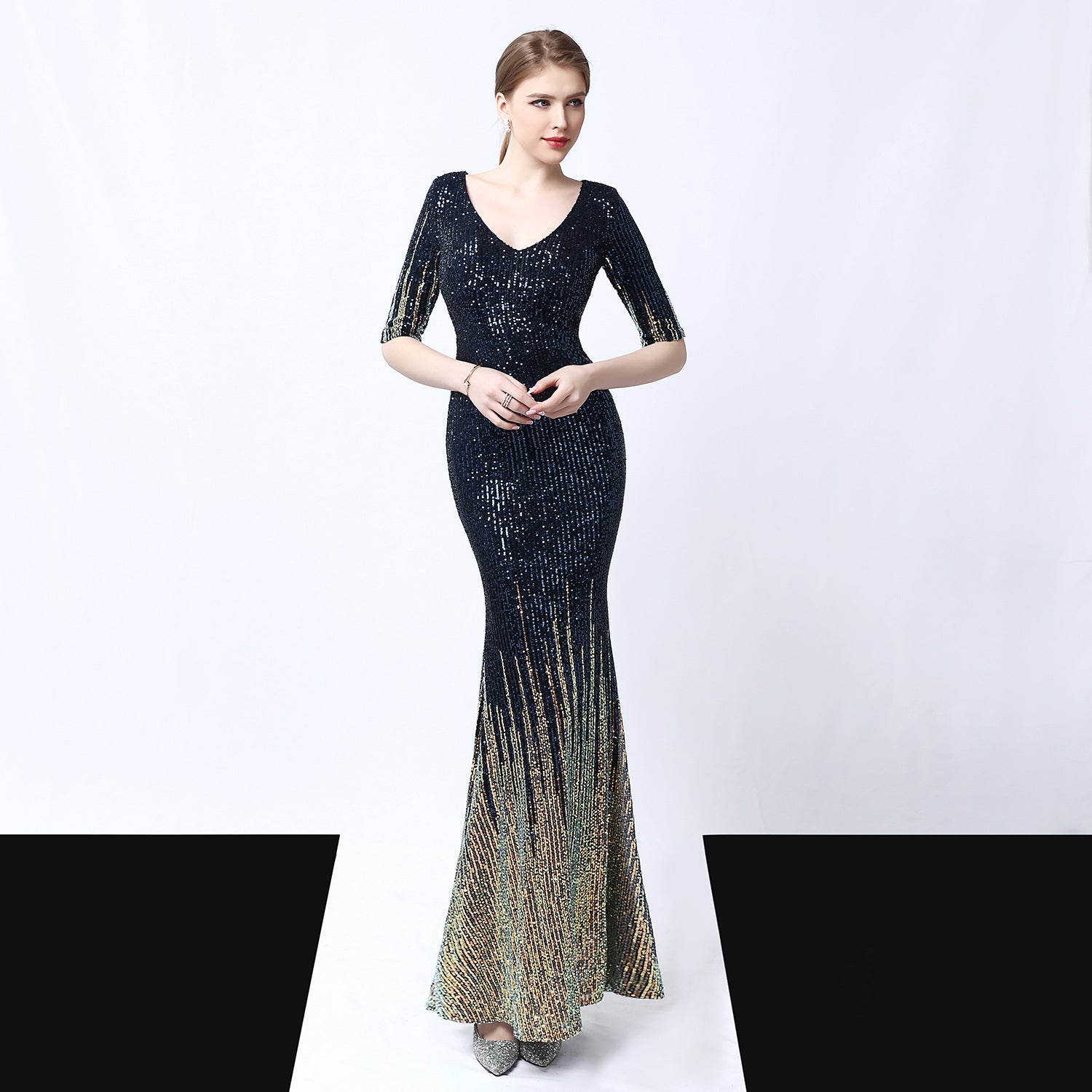 Women Sequins Long Banquet Slim Fishtail Elegant  Evening Dress 11