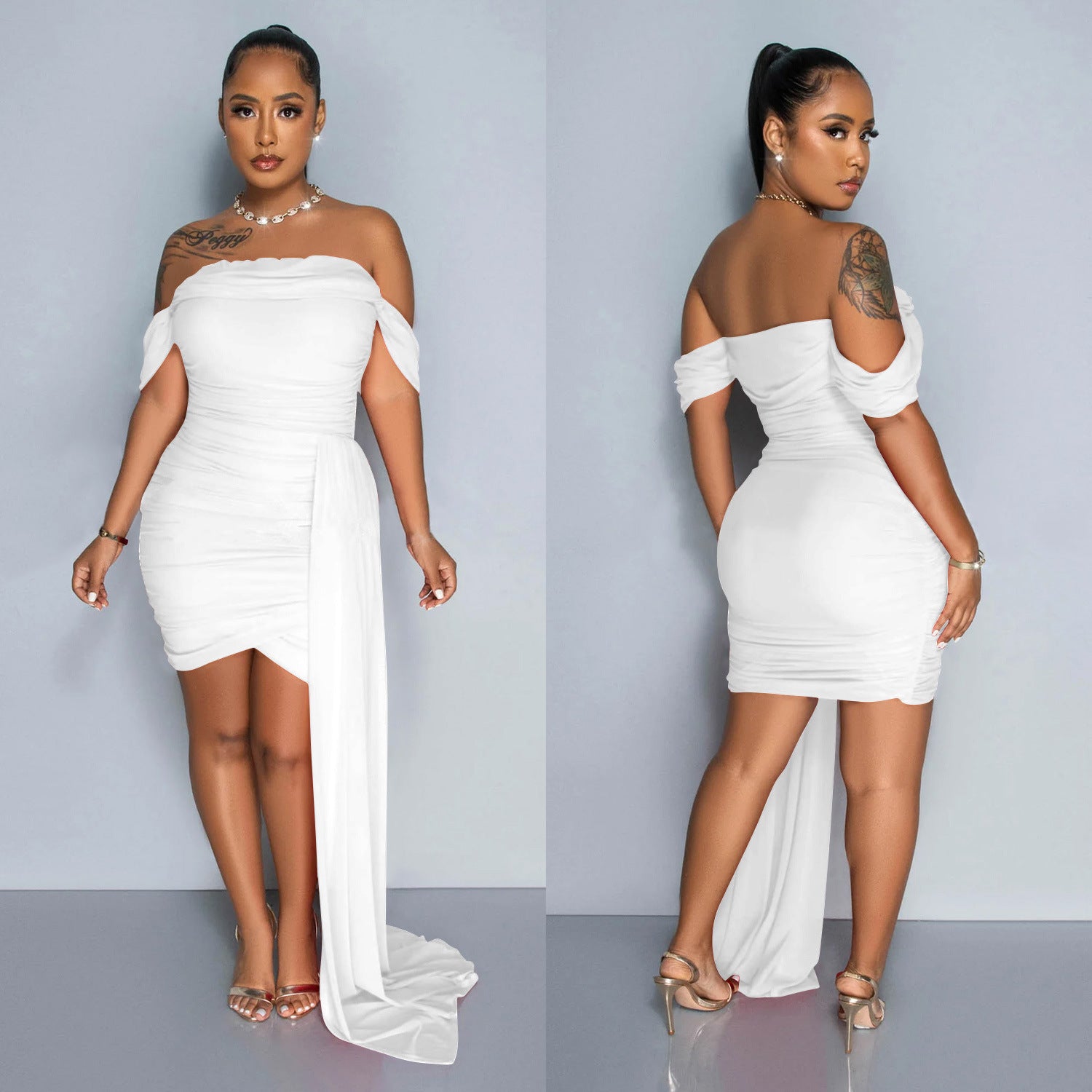 Fashion Women's Solid Color Sexy Mesh Low Back Dress 7