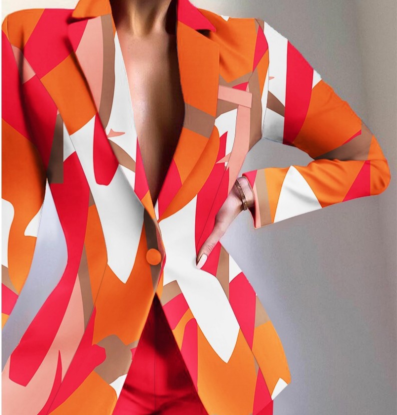 Women Casual Print Blazer And Shorts Two-Piece Set 30