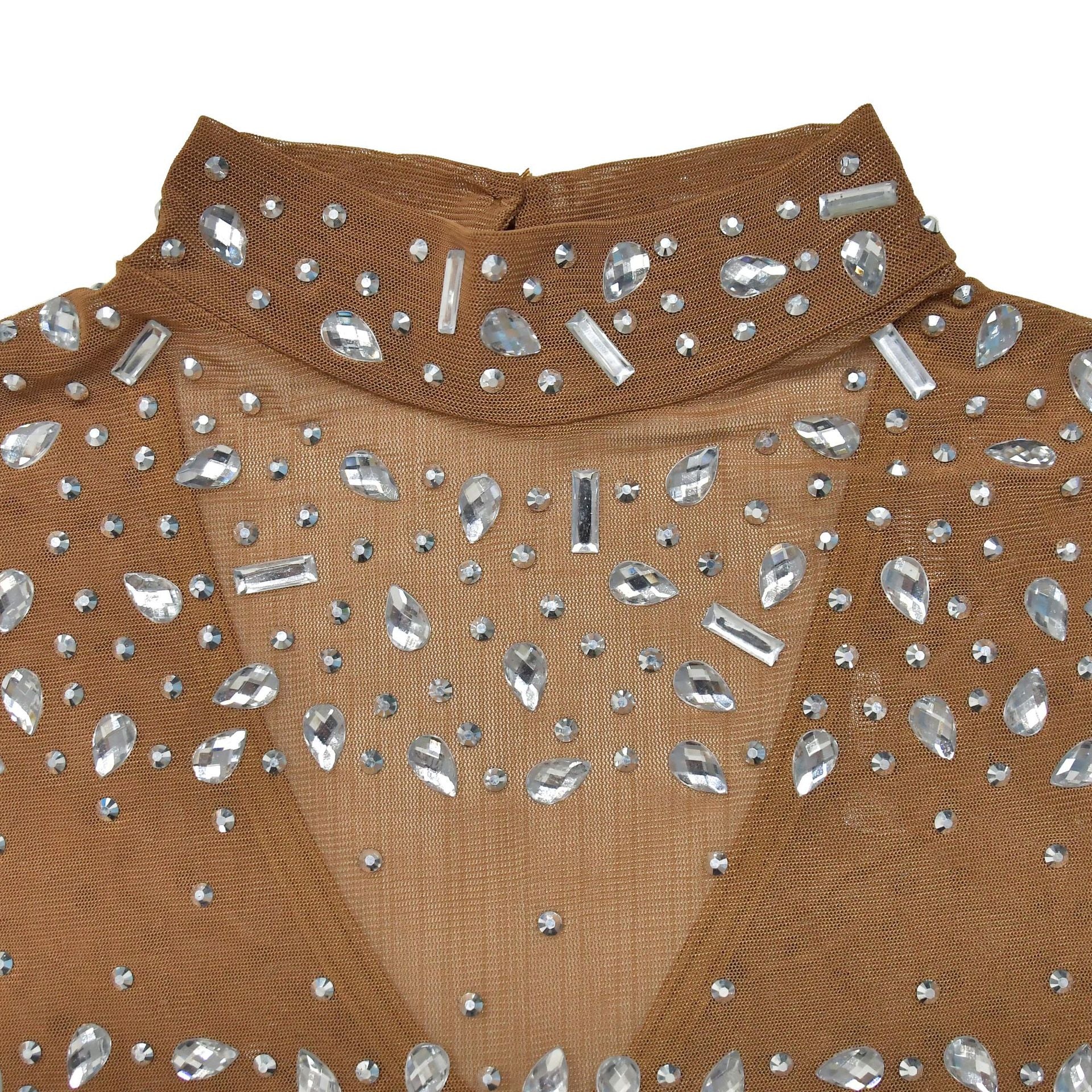 Women Solid mesh Beaded long sleeve dress 18