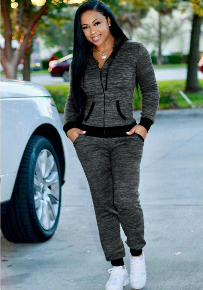 Women'S Zip Hooded Long Sleeve Tracksuit Two-Piece Trousers Set