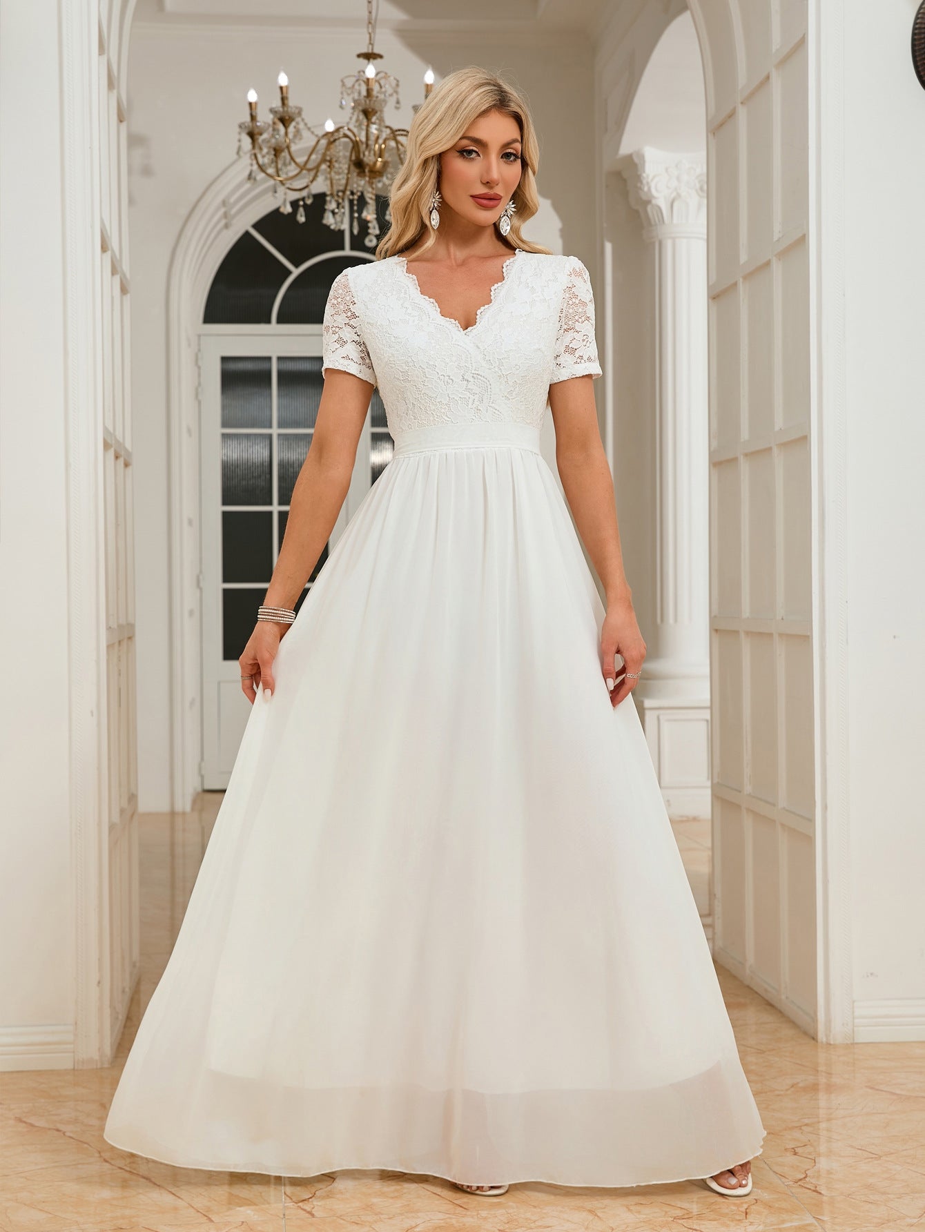 Women short-sleeved v-neck evening dress 4