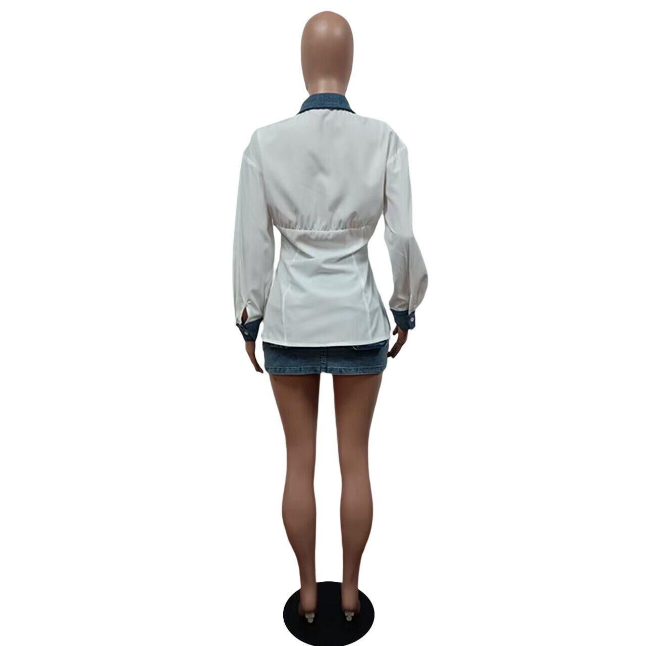 Women Shirt and Denim 3d Pocket Mini Skirt Two-Piece Set 5