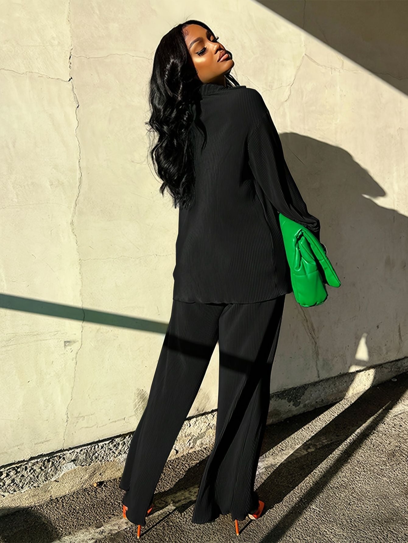 Women's Single-Breasted Turndown Collar Shirt Trousers Two-Piece Set