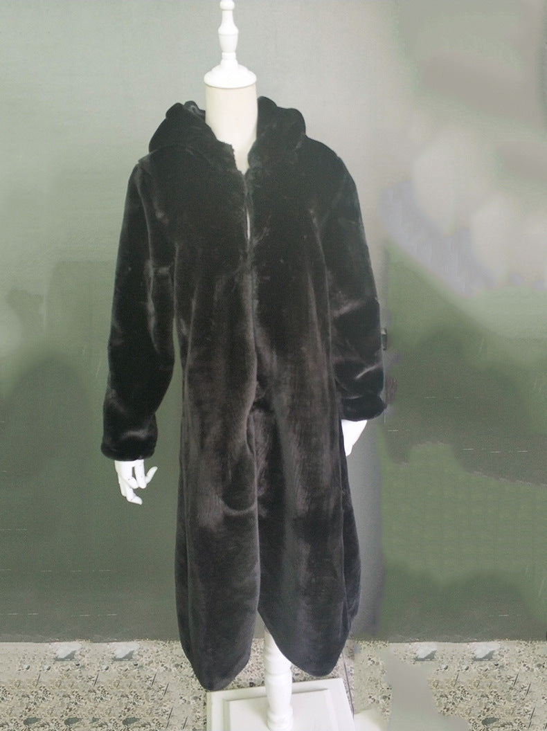 Faux Fur Coat Women's Maxi Black Belted Warm Jacket 8