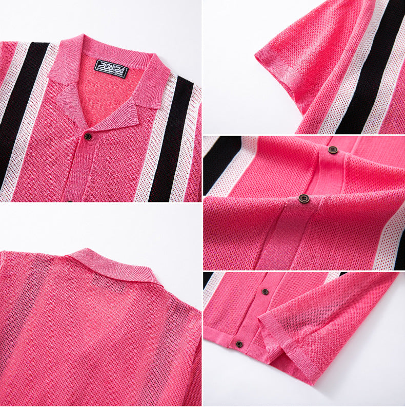 Men's Short Sleeve Knitting Polo Top 12