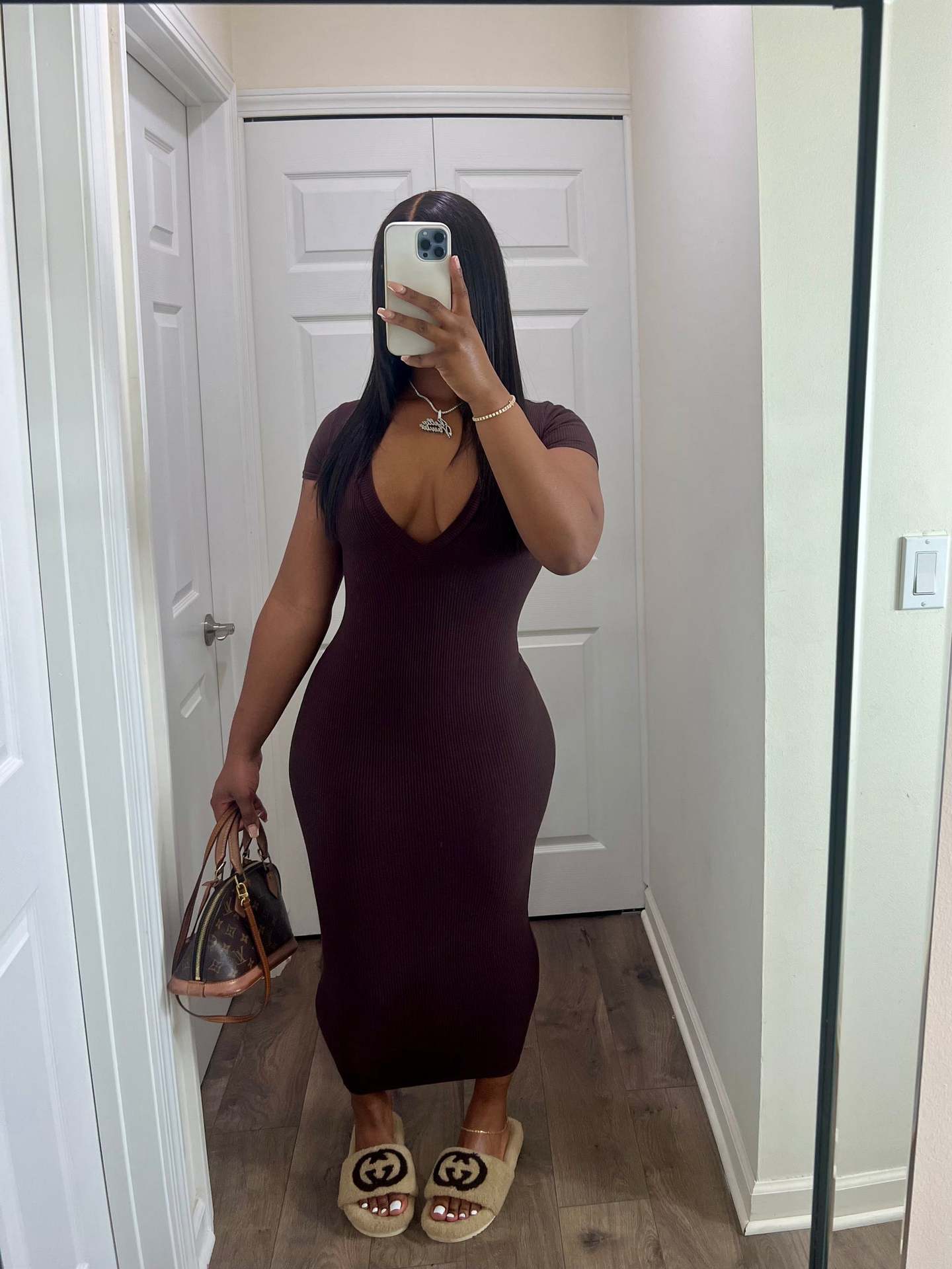 Fashion Solid Color Casual Fashion Sexy Deep V Ribbed Dress 6