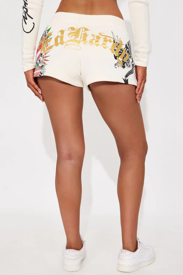 Women Casual Zipper Hooded Printed Top and Shorts Two Piece Set 4