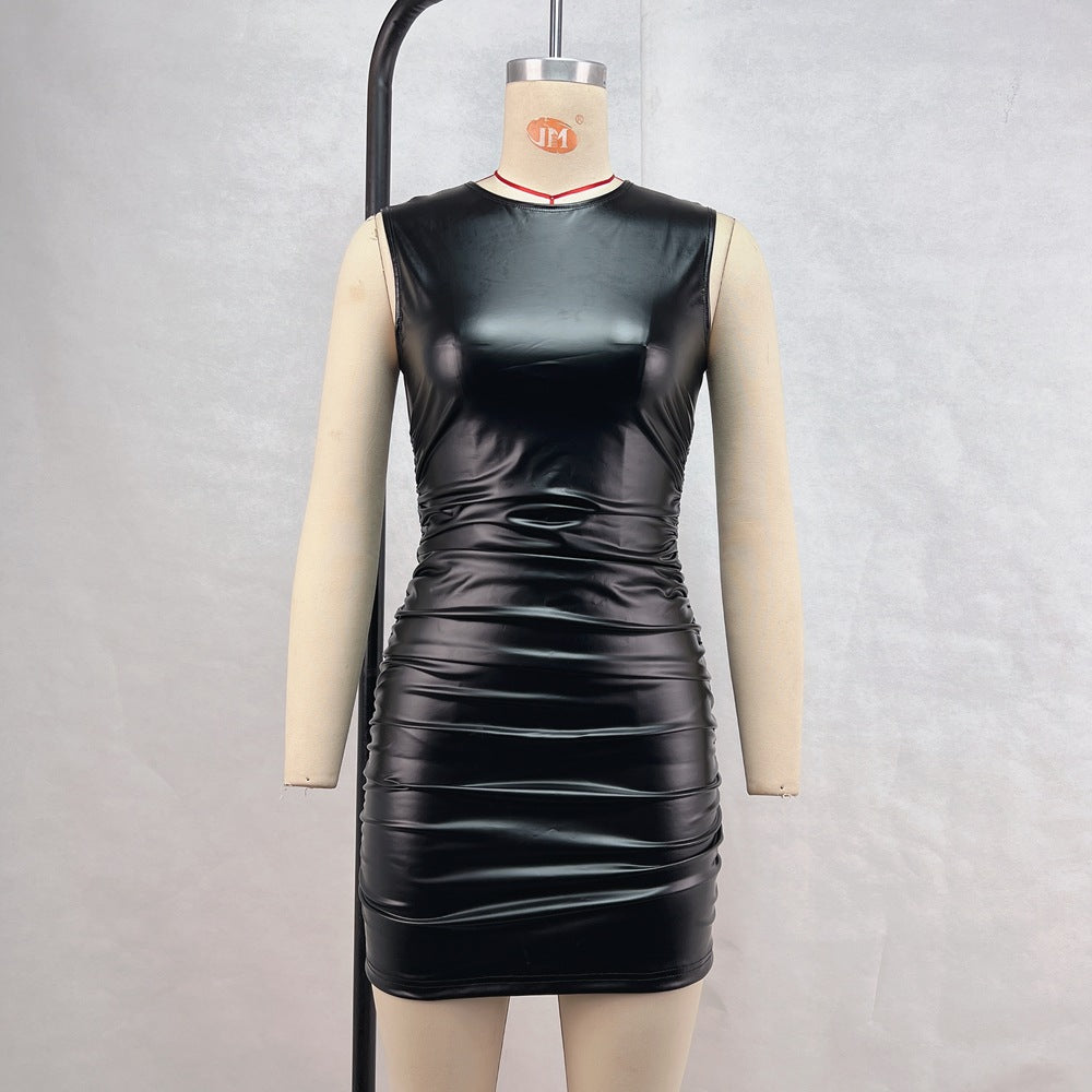 Women Pu Leather Sexy Bodycon Dress 9