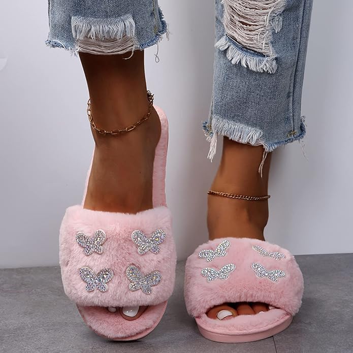 Women flat warm fur slides 7