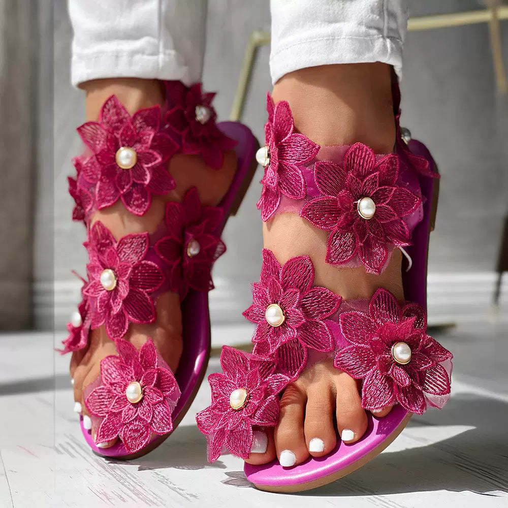 Flower Women's Sandals with Toe Rivet Flat Shoes for Holidays 3