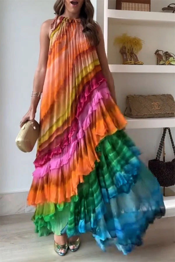 Fashion Print Sleeveless loose Tulle Puffy Cake Dress