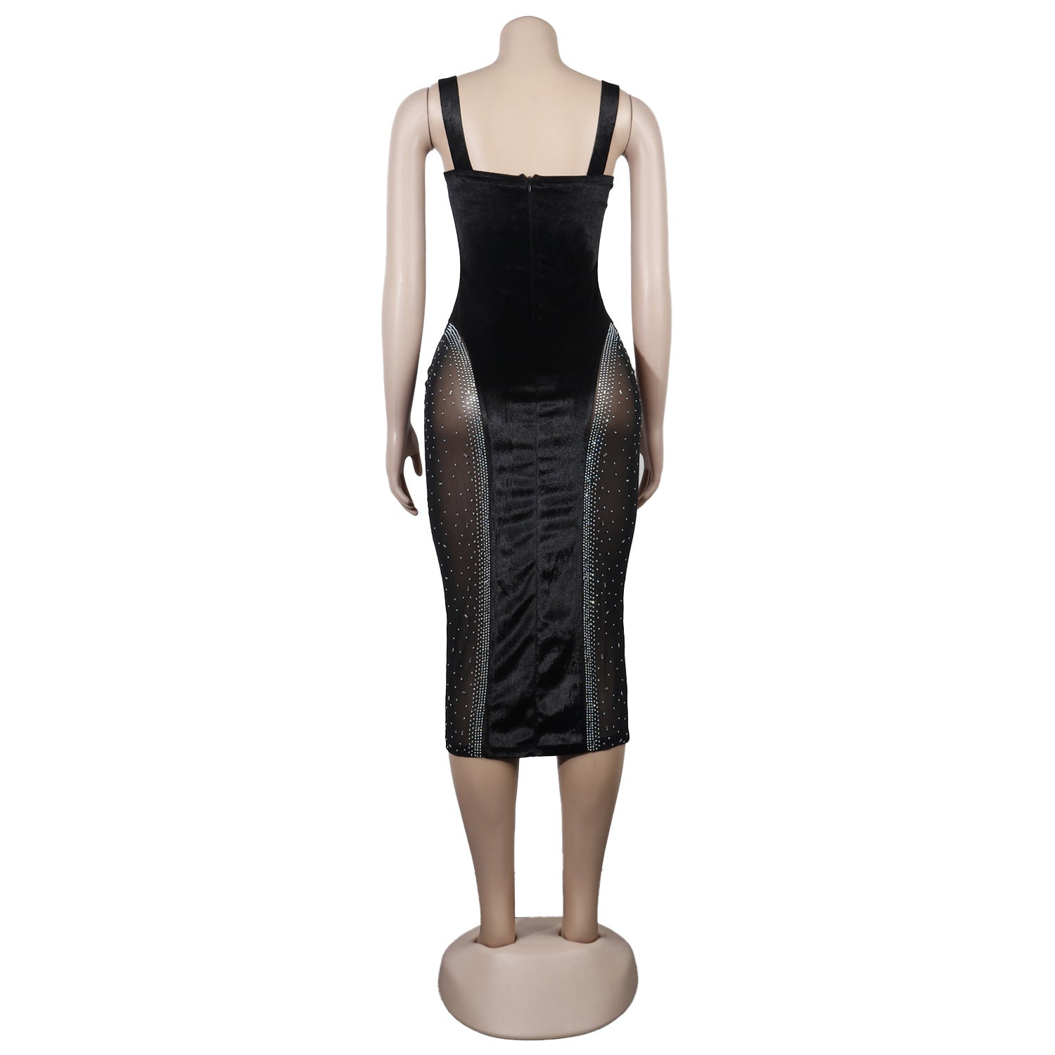 Sexy Slim Strap Wrap Chest See-Through Beaded Dress Nightclub 5