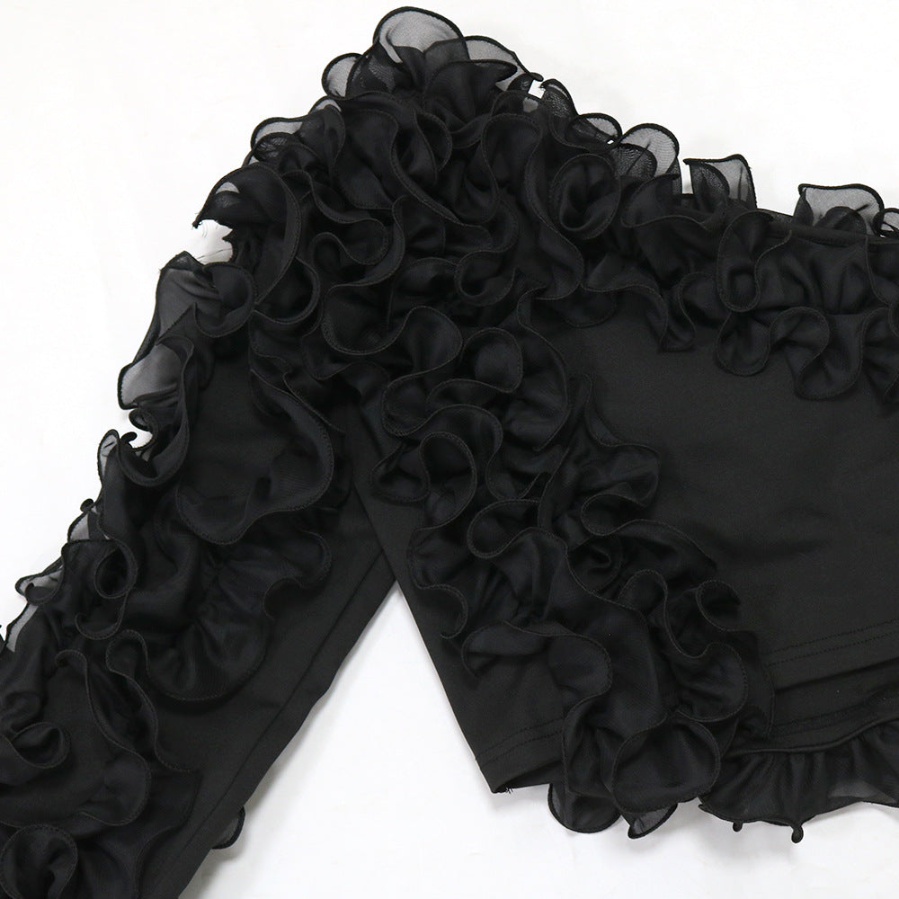 Fashion Solid Color Slash Shoulder Ruffled Top For Women 18