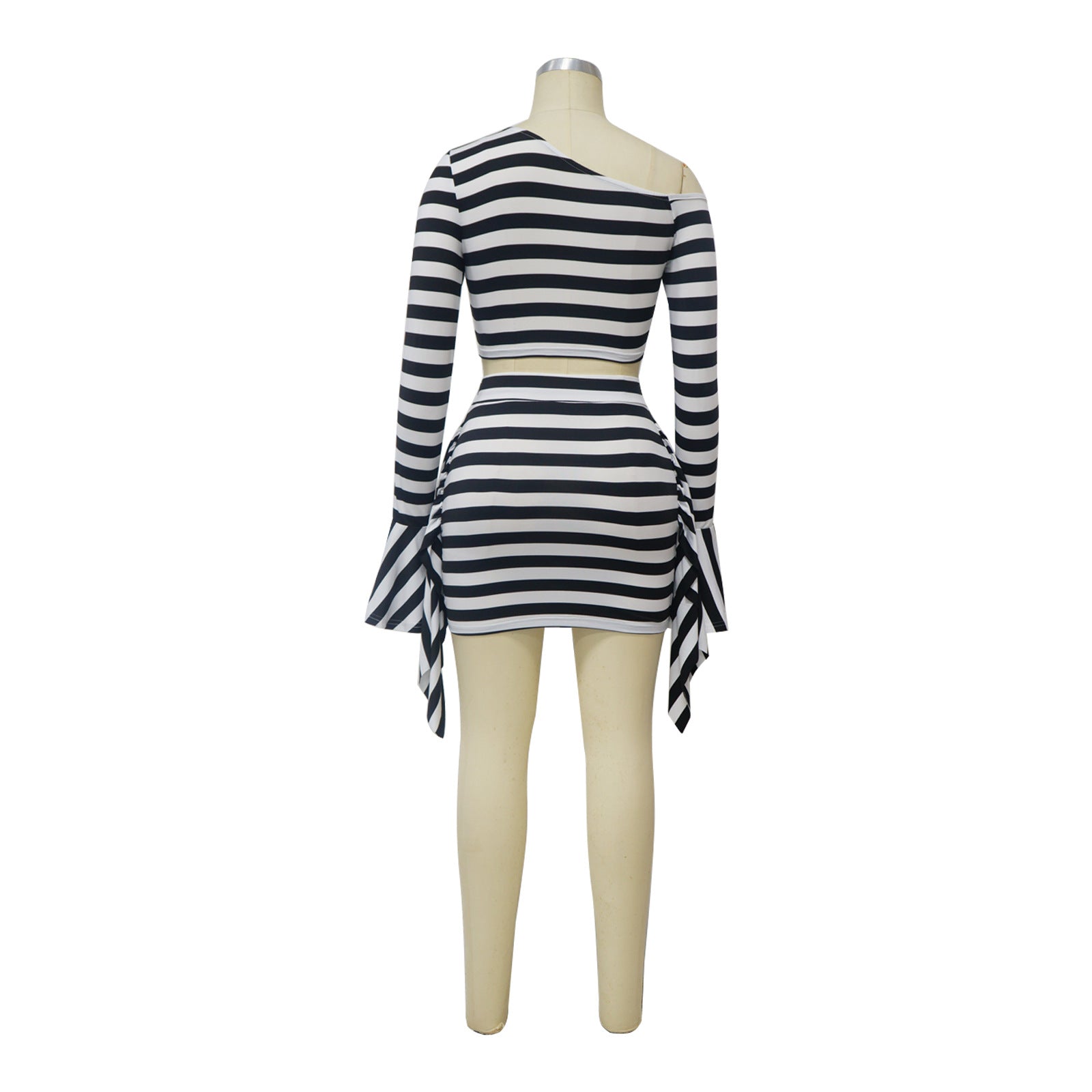 Women Sexy Slash Shoulder Bell Bottom Top and Mini Skirt two-piece set 14