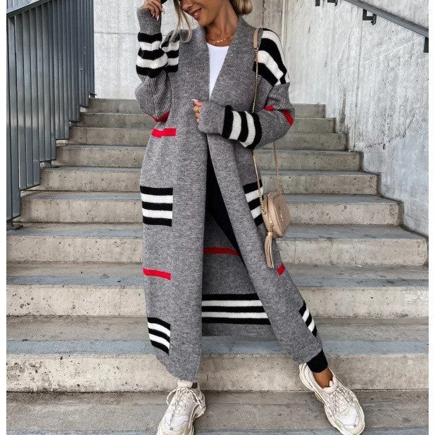 Long Striped Knitting Cardigan Loose Sweater Jacket 4
