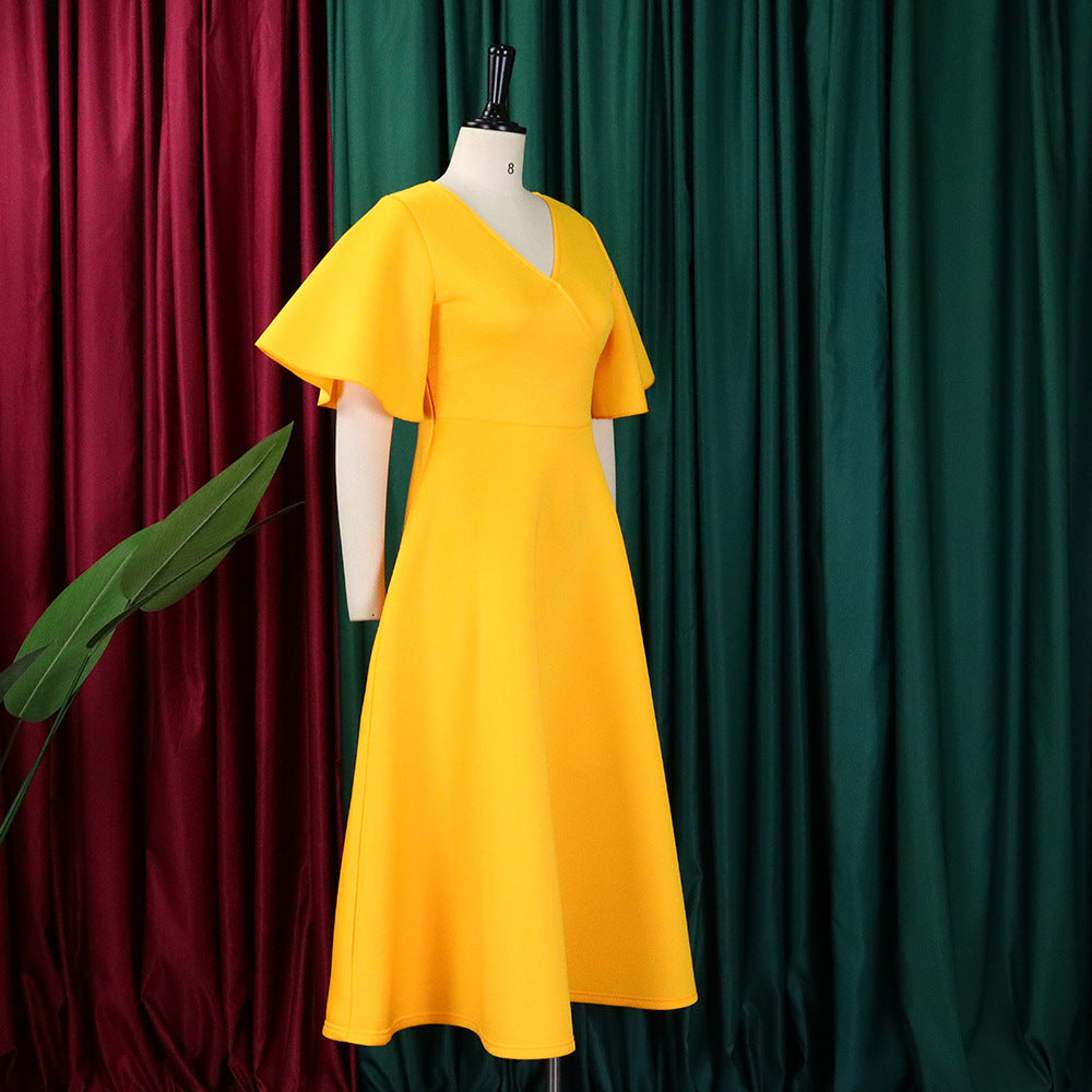 Women's Bell Bottom Sleeve V-Neck Chic Chic Oversized Gown Dress 26