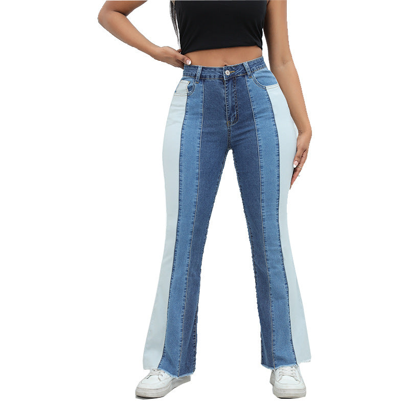 Women Stretch Washed Contrast Denim Pants 7