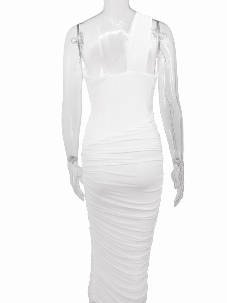 Women Sexy Cutout Solid Backless Pleated Bodycon Dress 13