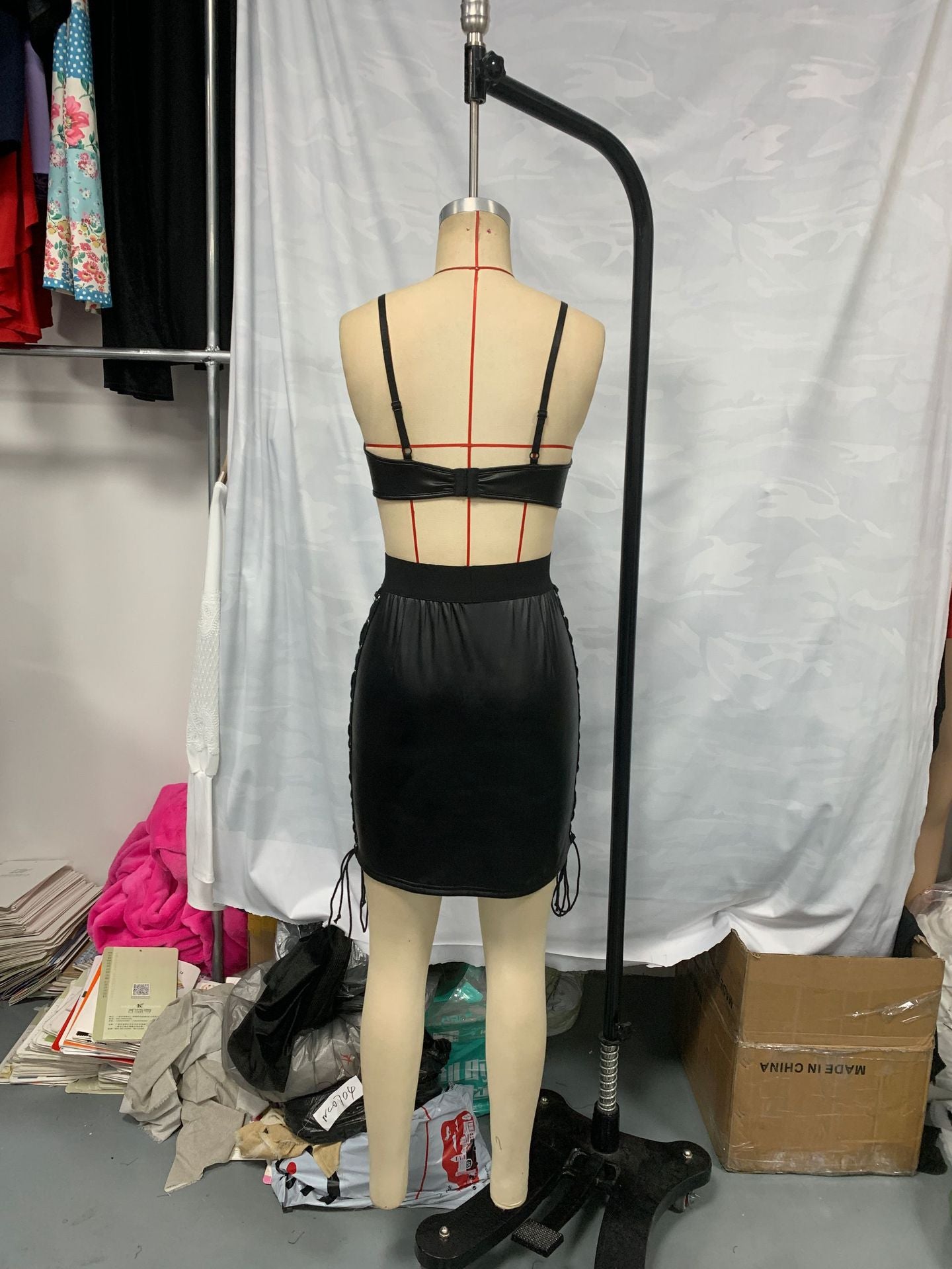 Women Pu Leather Sexy Lingerie Lace-Up Cutout Bodycon Dress 9