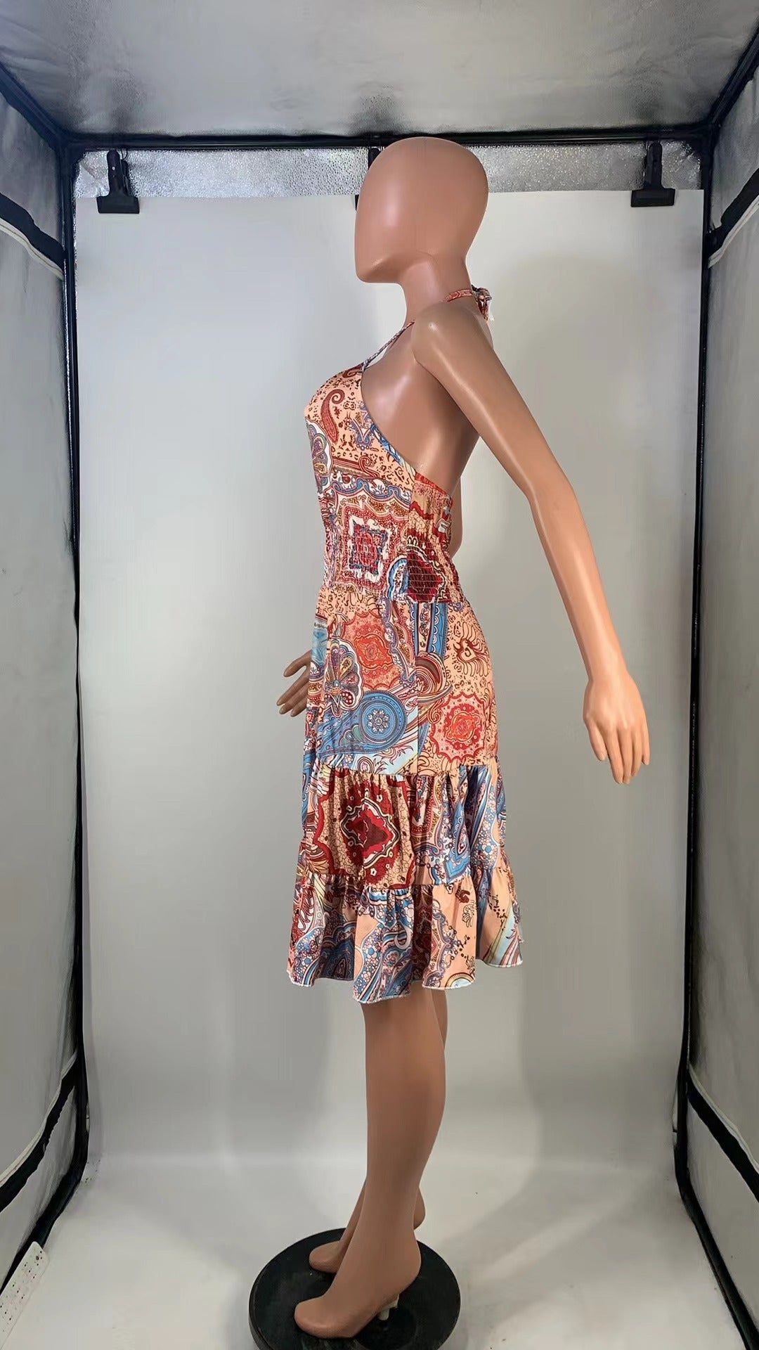 Fashion Printing Halter Ruffles Causal Dress 5