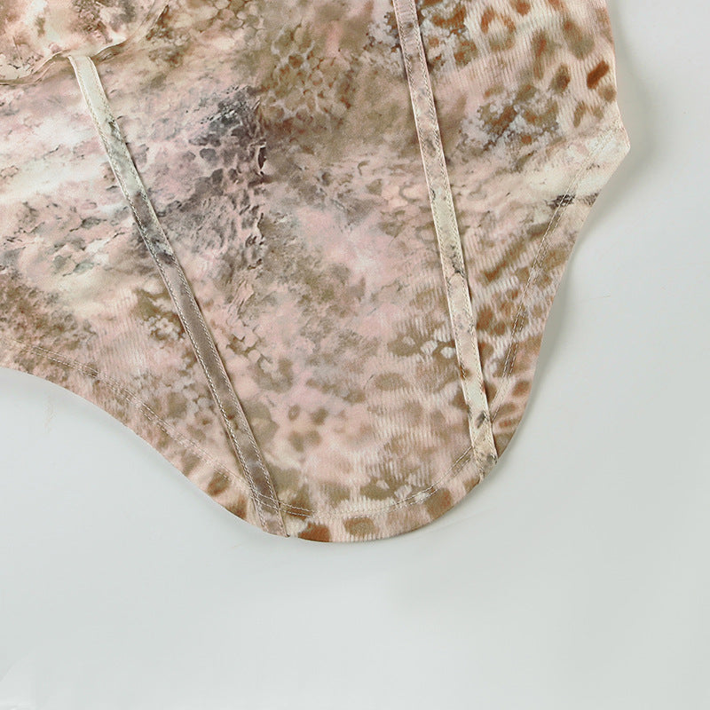 Women Holidays Animal Print Irregular Strapless Top and Shorts Two Piece Set 13