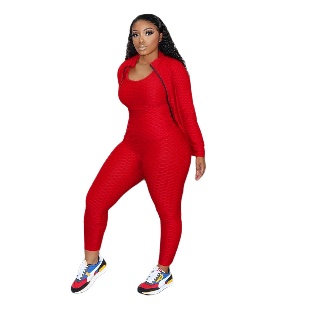 Autumn Winter Women's Sexy Home Workout Three-Piece Butt Lifting Yoga Set 9