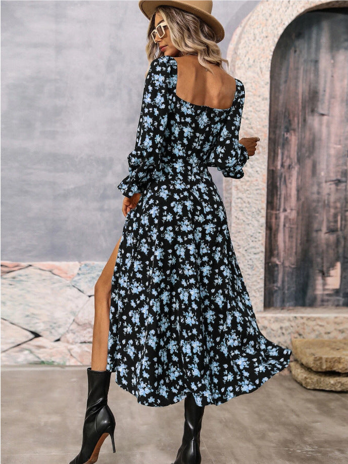 Autumn And Winter Women Printed Long Sleeve Low Back Bohemian Dress 8