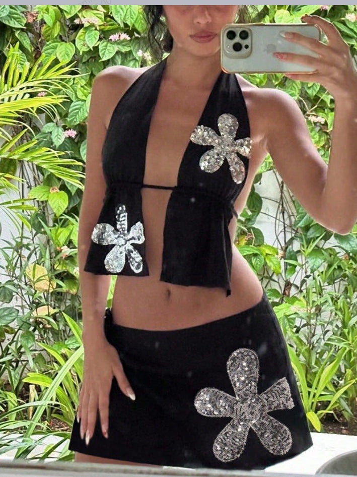 Women floral sequin skirt