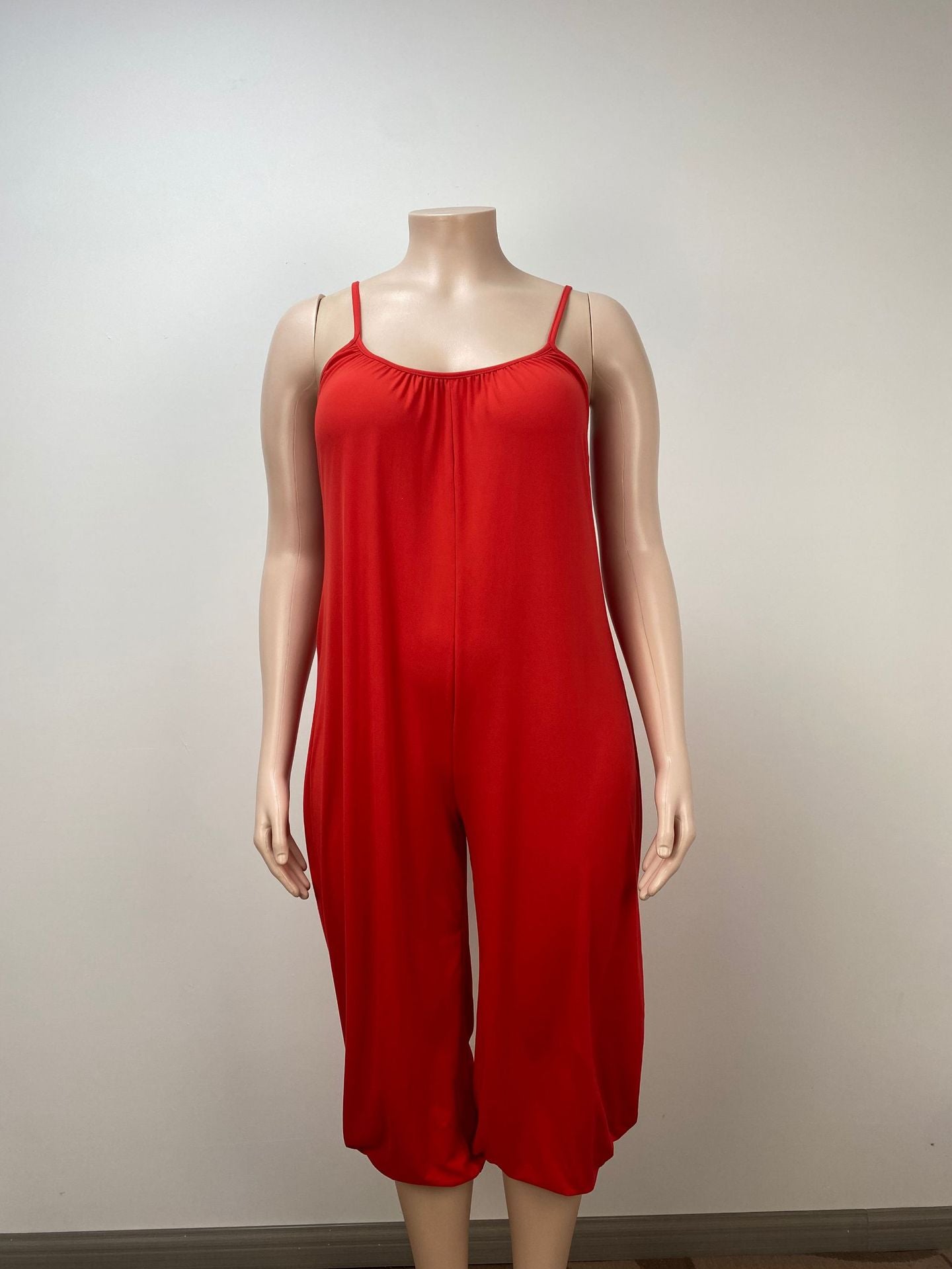 Plus Size Women Loose Suspender Solid Jumpsuit 4