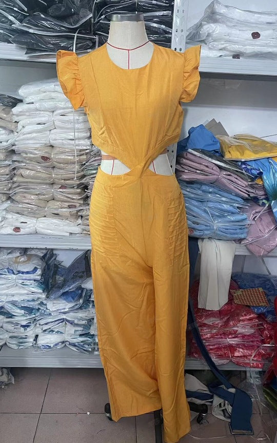 Women Summer Round Neck Ruffled Loose Jumpsuit 17