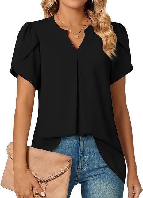 Women summer v-neck petal sleeve shirt 3