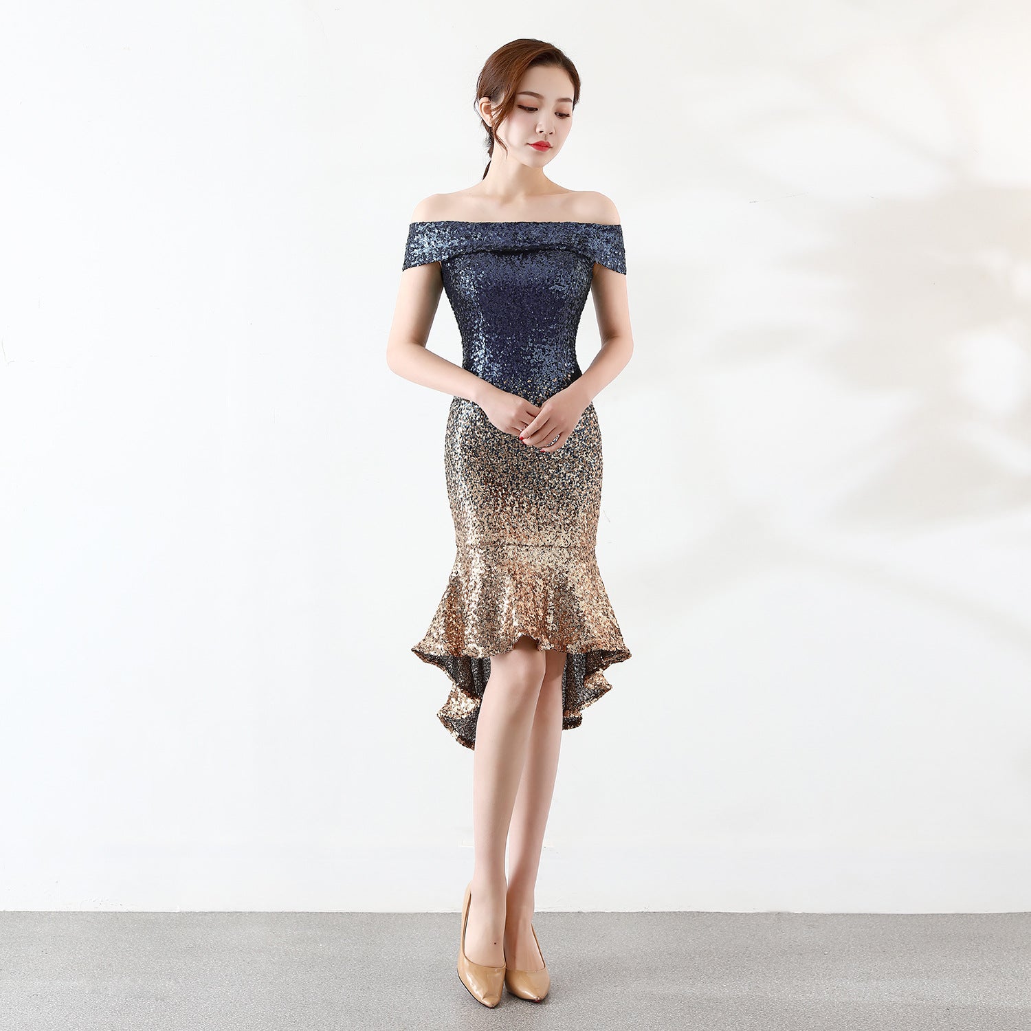 Wrapped See-Through L Gradient Sequins Bodycon Sexy Dress Wedding Formal Party Dress 6