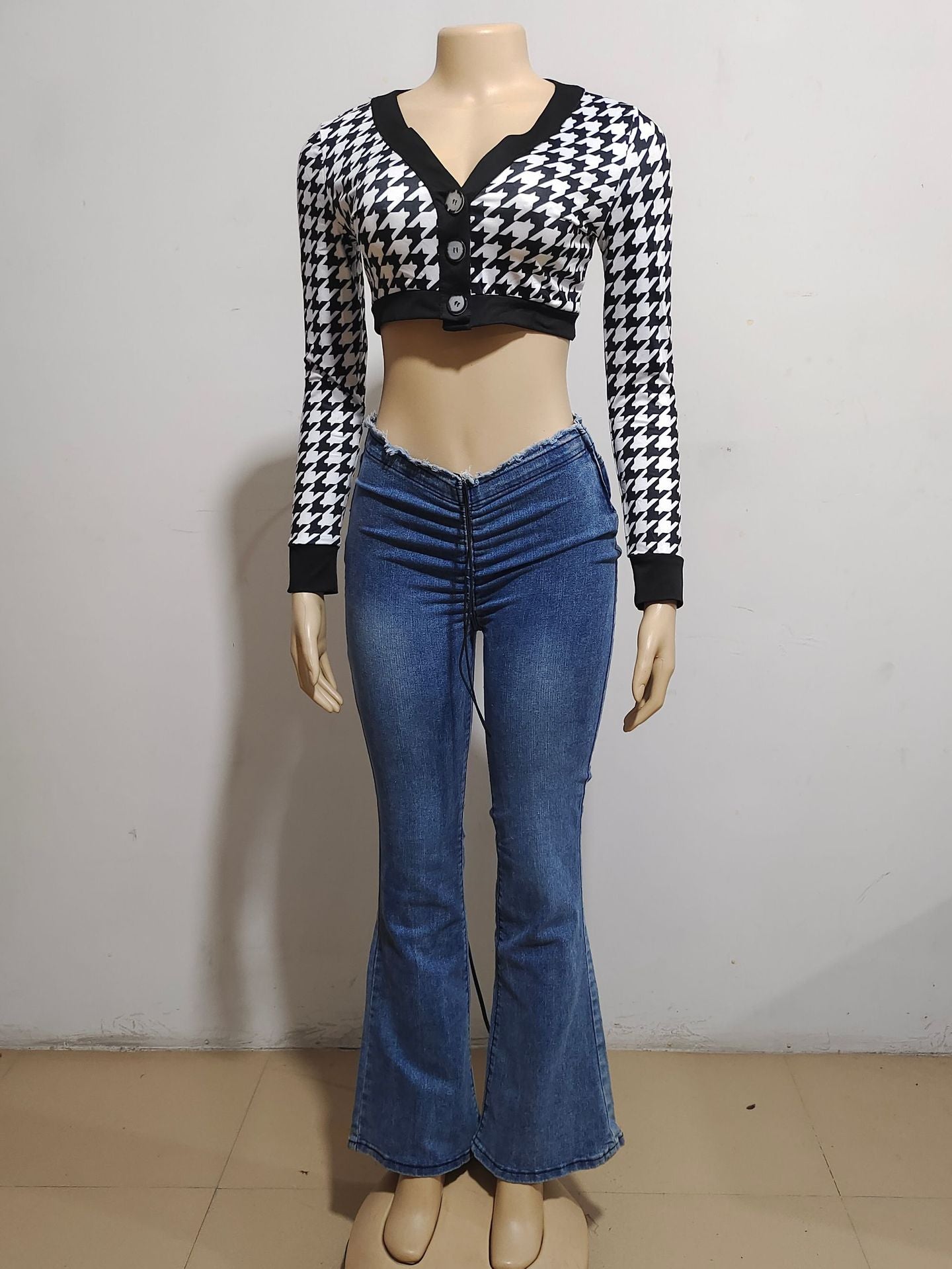 Women's Street Fashion Pleated High Waist Stretch Denim Casual Pants 9