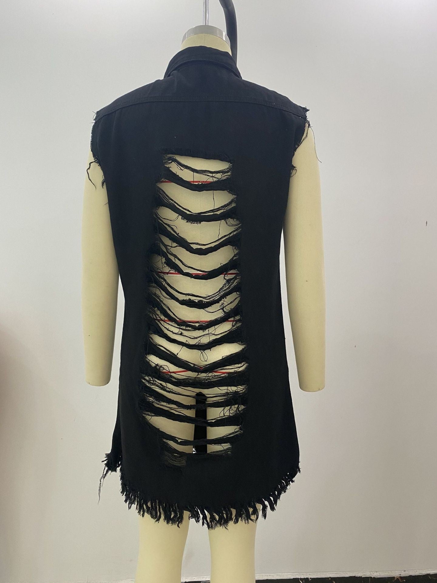 Women Ripped Tassel Denim Vest 9