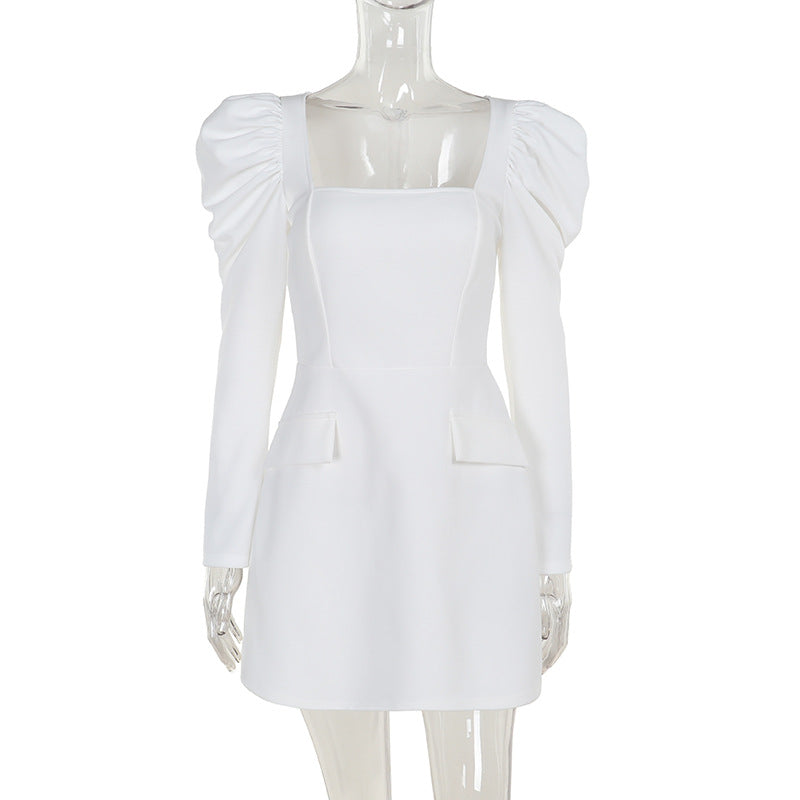 Fall Fashion Chic Elegant Long Sleeve Square Neck Slim Women Dress 9