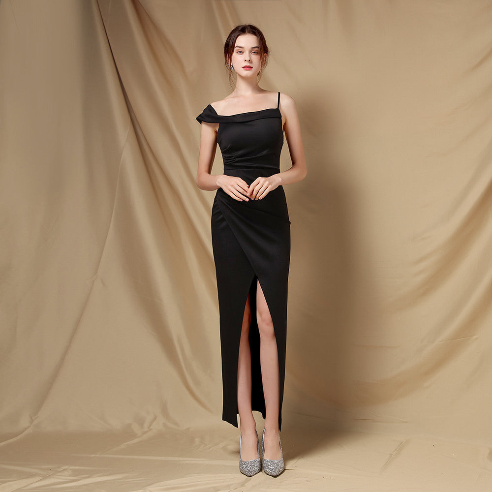 Summer Formal One-Shoulder Strap Irregular Long Evening Dress 4