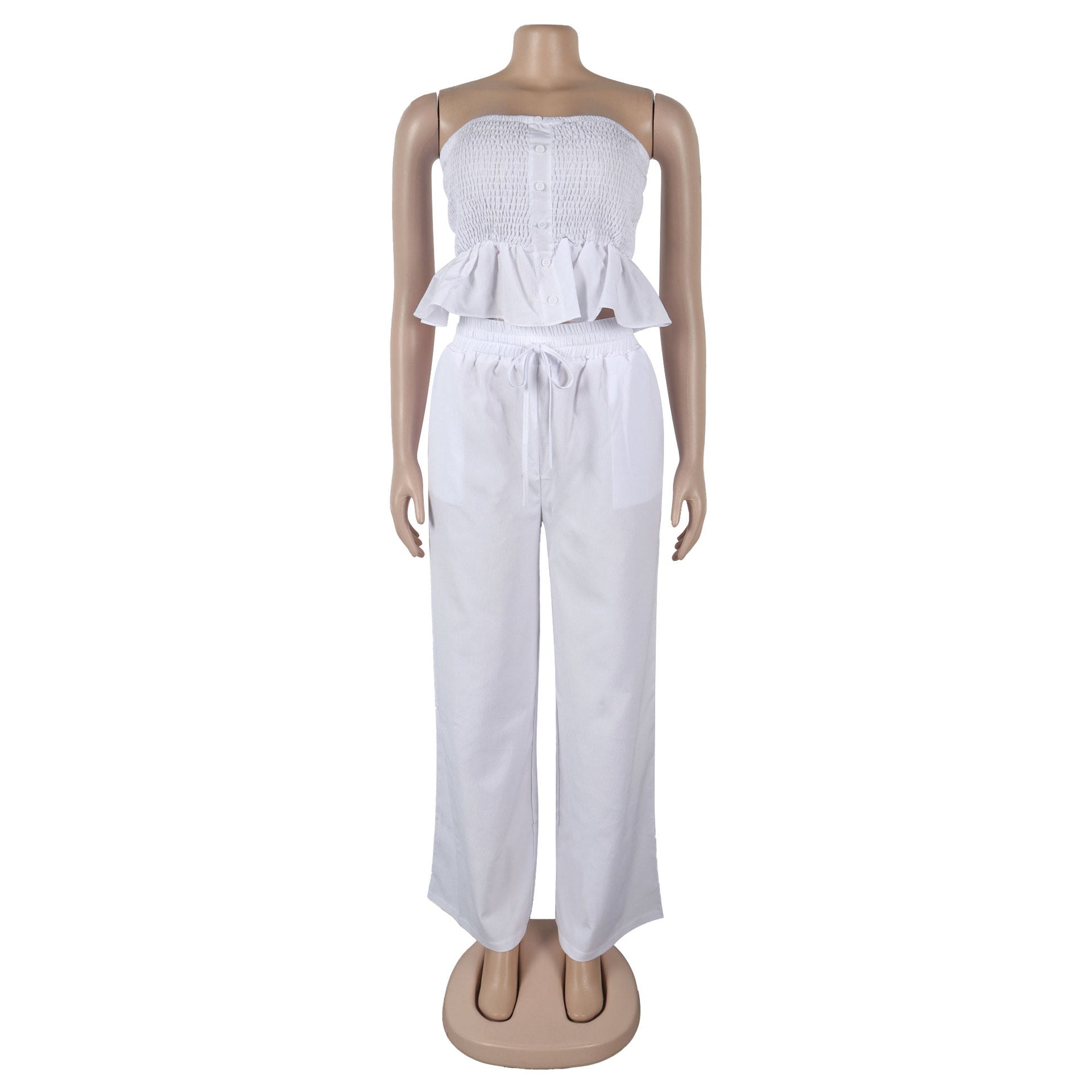 Sexy solid color strapless two piece pants set 19