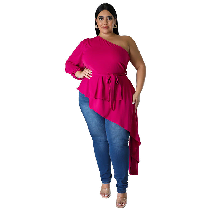 Women Style Irregular One Shoulder Long Sleeve Sexy Top 7