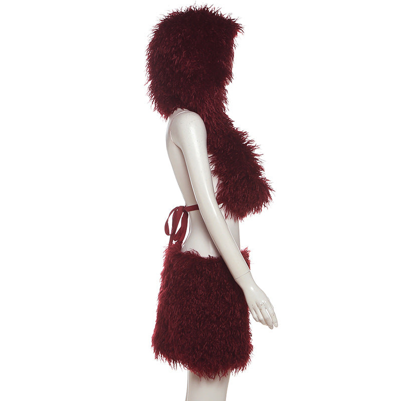 Women Fall Backless Hooded Top and Skirt Two-Piece Set 9