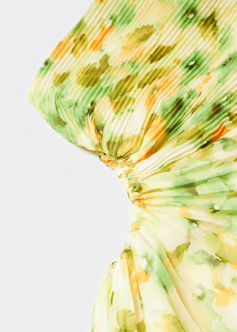 Women Printed One Shoulder Slash Shoulder Pleated Strappy Dress 16